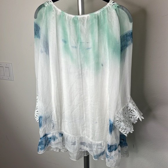 Adore NWT Italian Silk Designer Top tie-dye floral lace beautiful unique piece - Picture 7 of 8